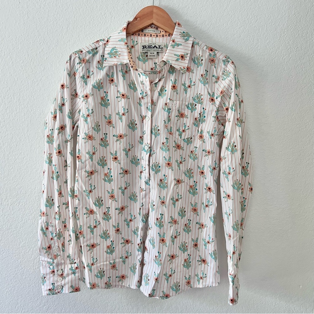 Ariat Cactus Blossom Kirby Stretch Long Sleeve Button Down Shirt Sz M - Picture 3 of 7